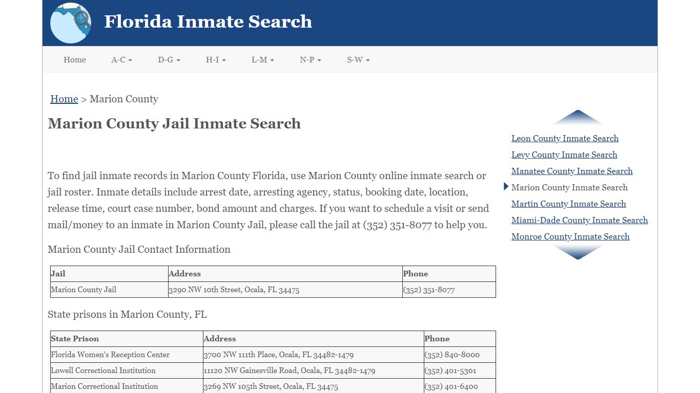 Marion County Jail Inmate Search